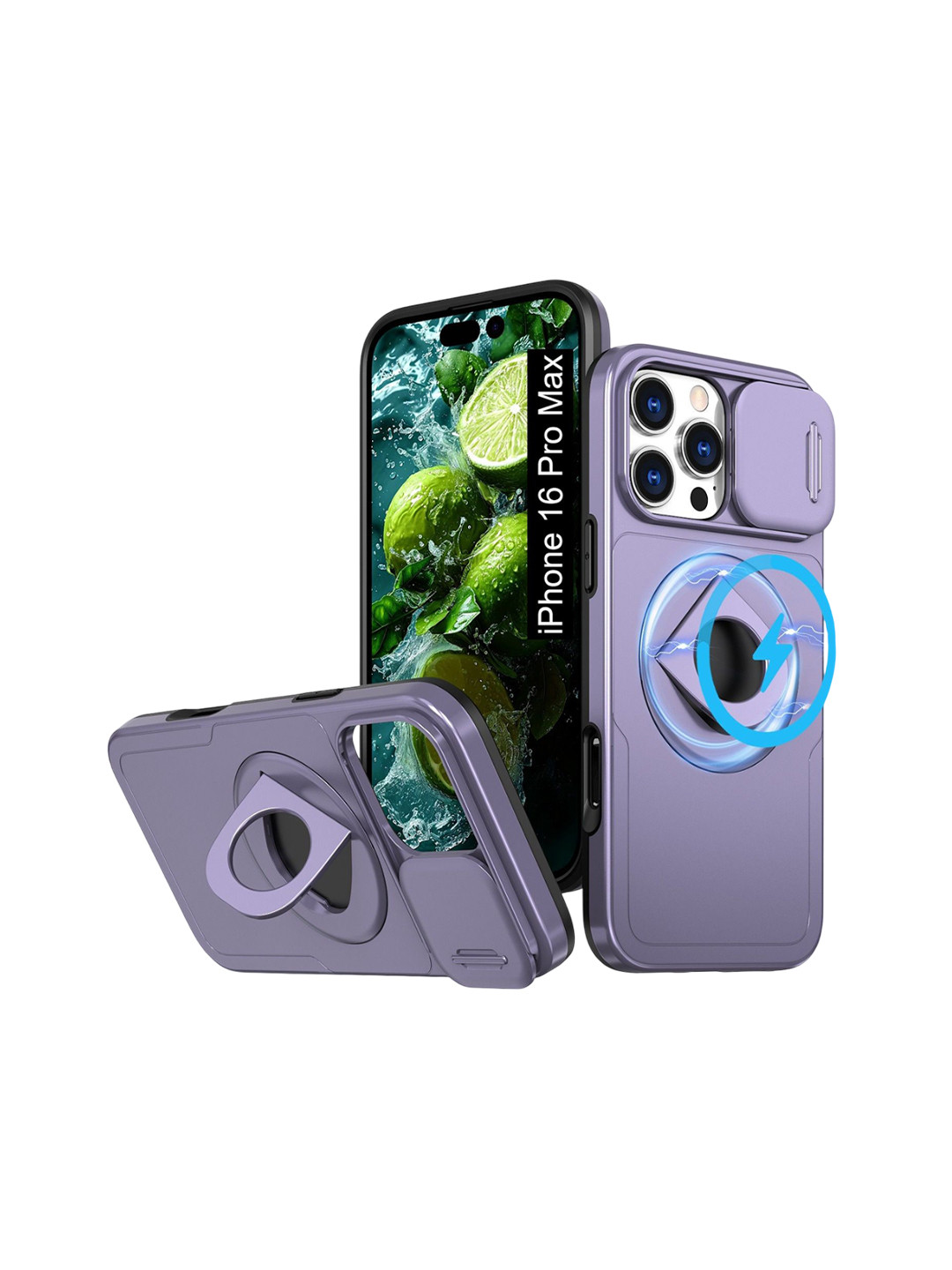 Luxury Kase iPhone 16 Pro Max Mag-Safe Shockproof Rugged Back Case with Ring Kickstand