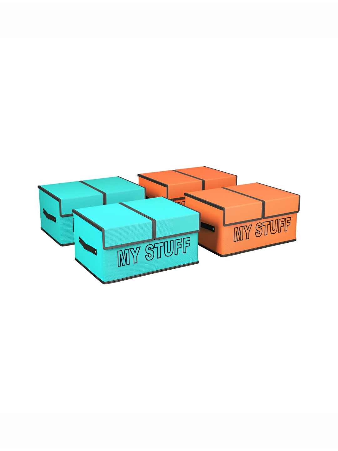 Aura Orange 4 Pieces My Stuff-Printed Double Lid Small 2 Compartments Drawer Organisers