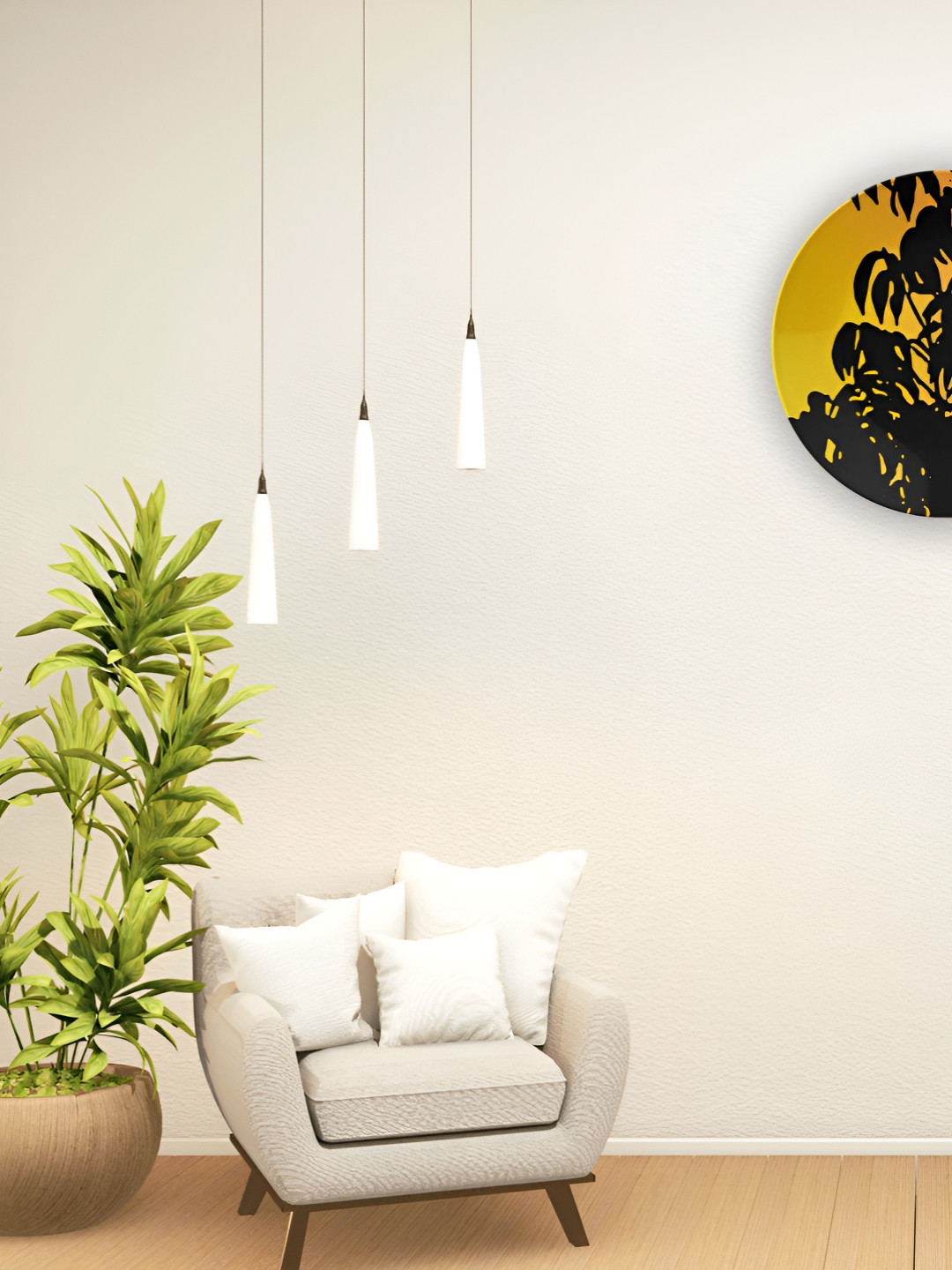 THE QUIRKY HOME Silhouette of Leaves Crafted Ceramics Glossy Hanging Hall Wall Plates-10In