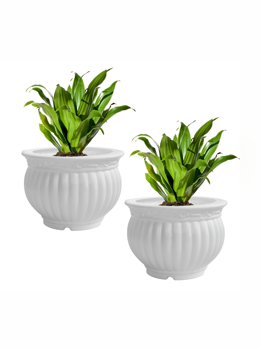 GARDEN'S NEED 2-Pcs White Textured Planters