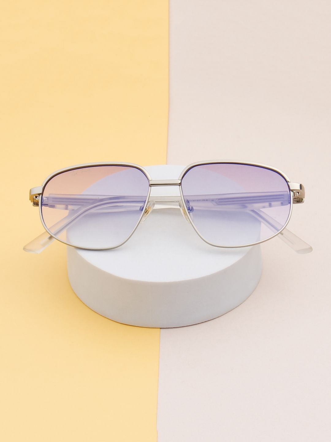 Ted Smith Unisex Aesthetic-Bold Silver Aviator Sunglasses with UV Protected Lens