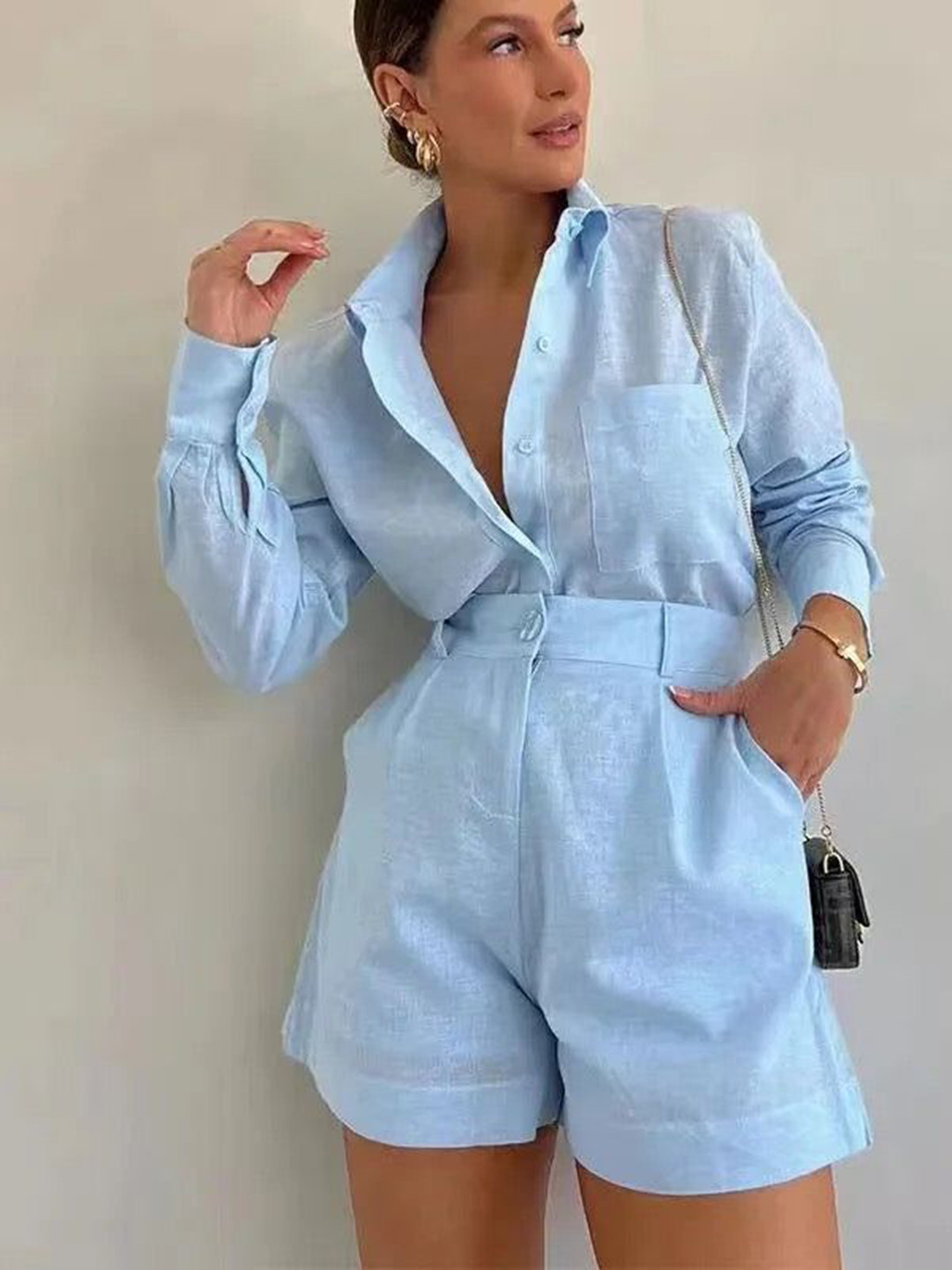 Miss Mosa By Akanksha  Blue Filo Summer Two Piece Linen Coord Set