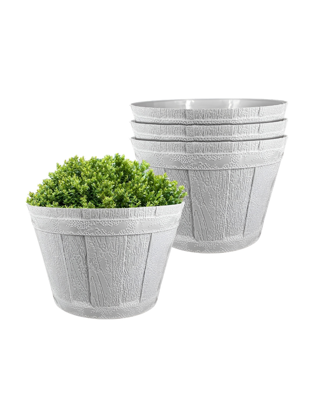 GARDEN'S NEED Barrel Grey 4 Pieces Textured Planters