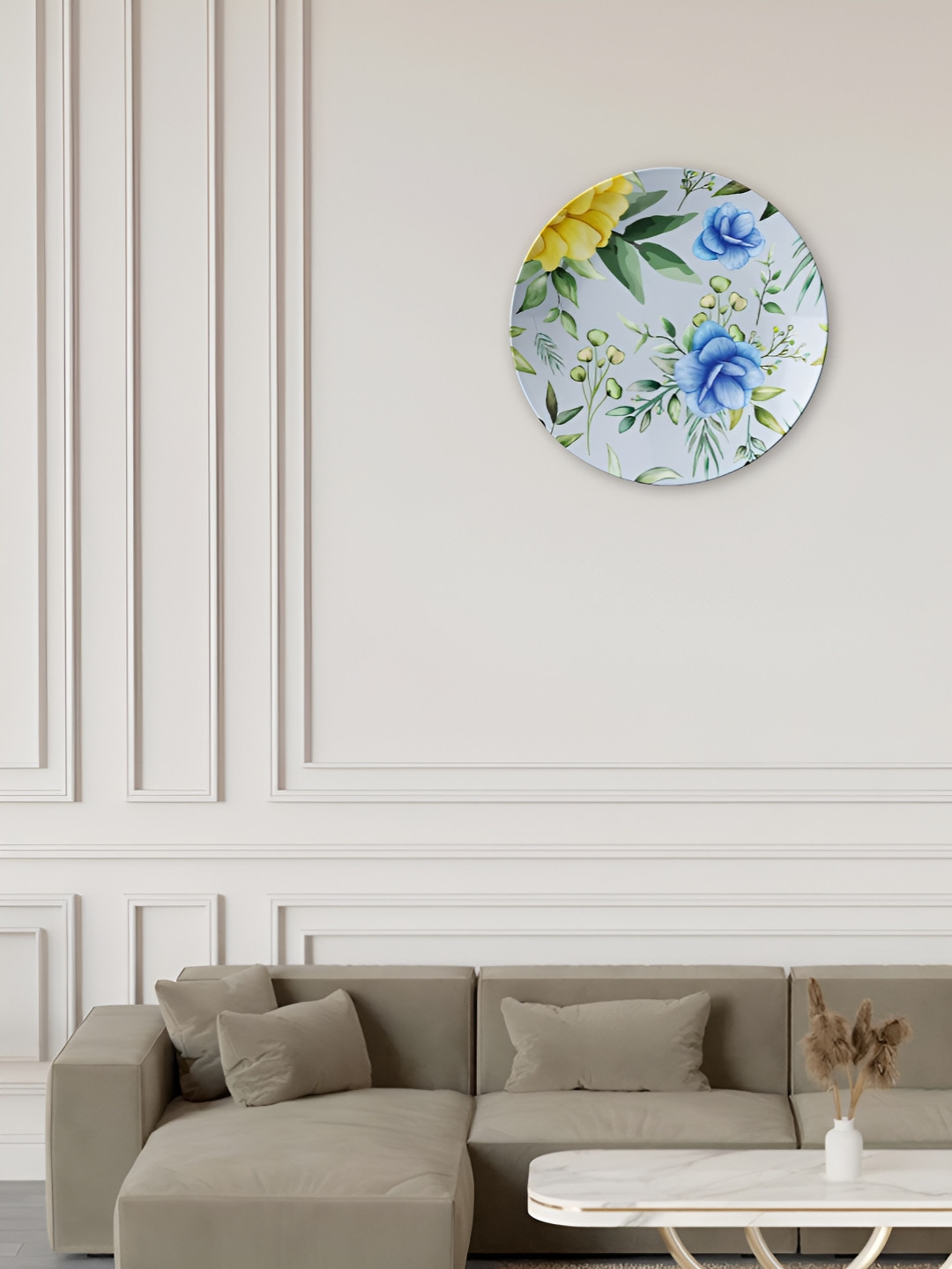 THE QUIRKY HOME Bloom Ceramic Floral Glossy Hanging Hall Wall Plates-10In