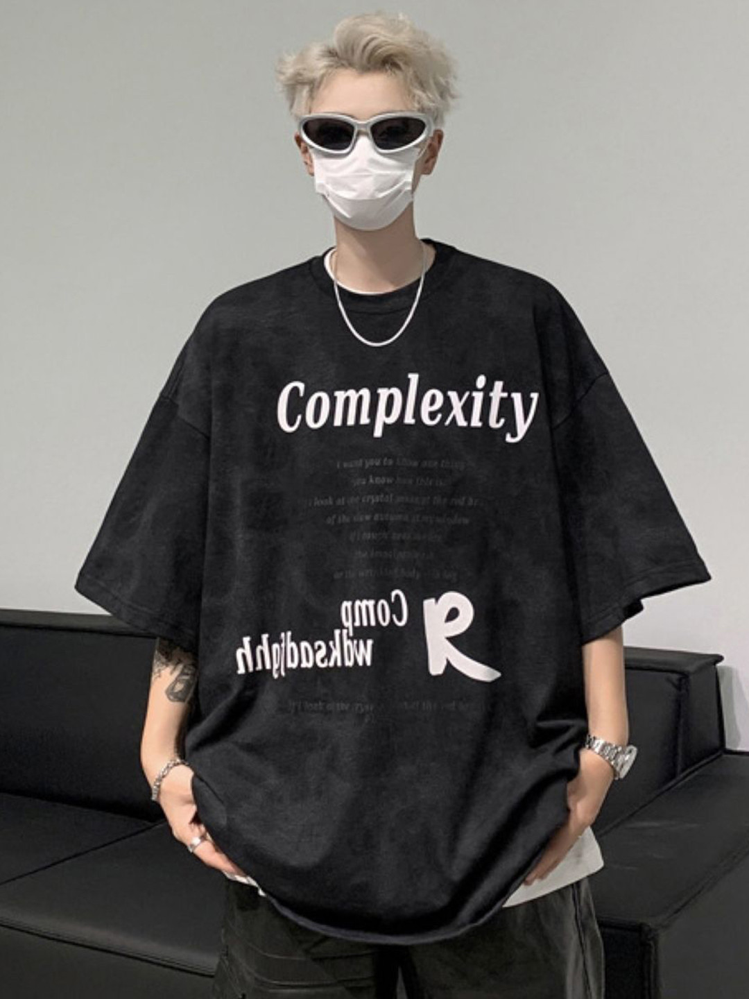 Oversized Typography Printed Round Neck T-shirt