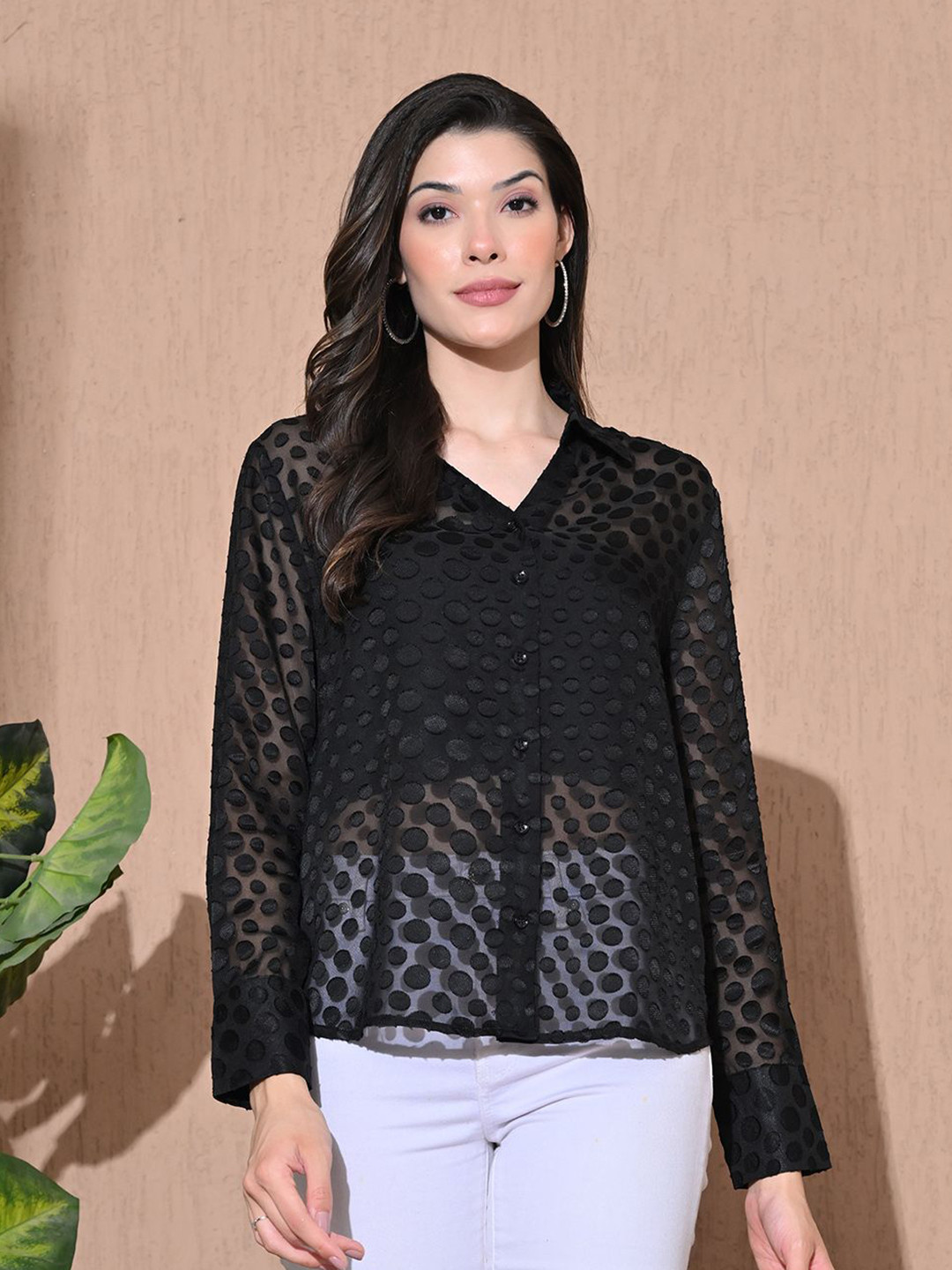 SKIMMER Women Black Self Design Geometric Top