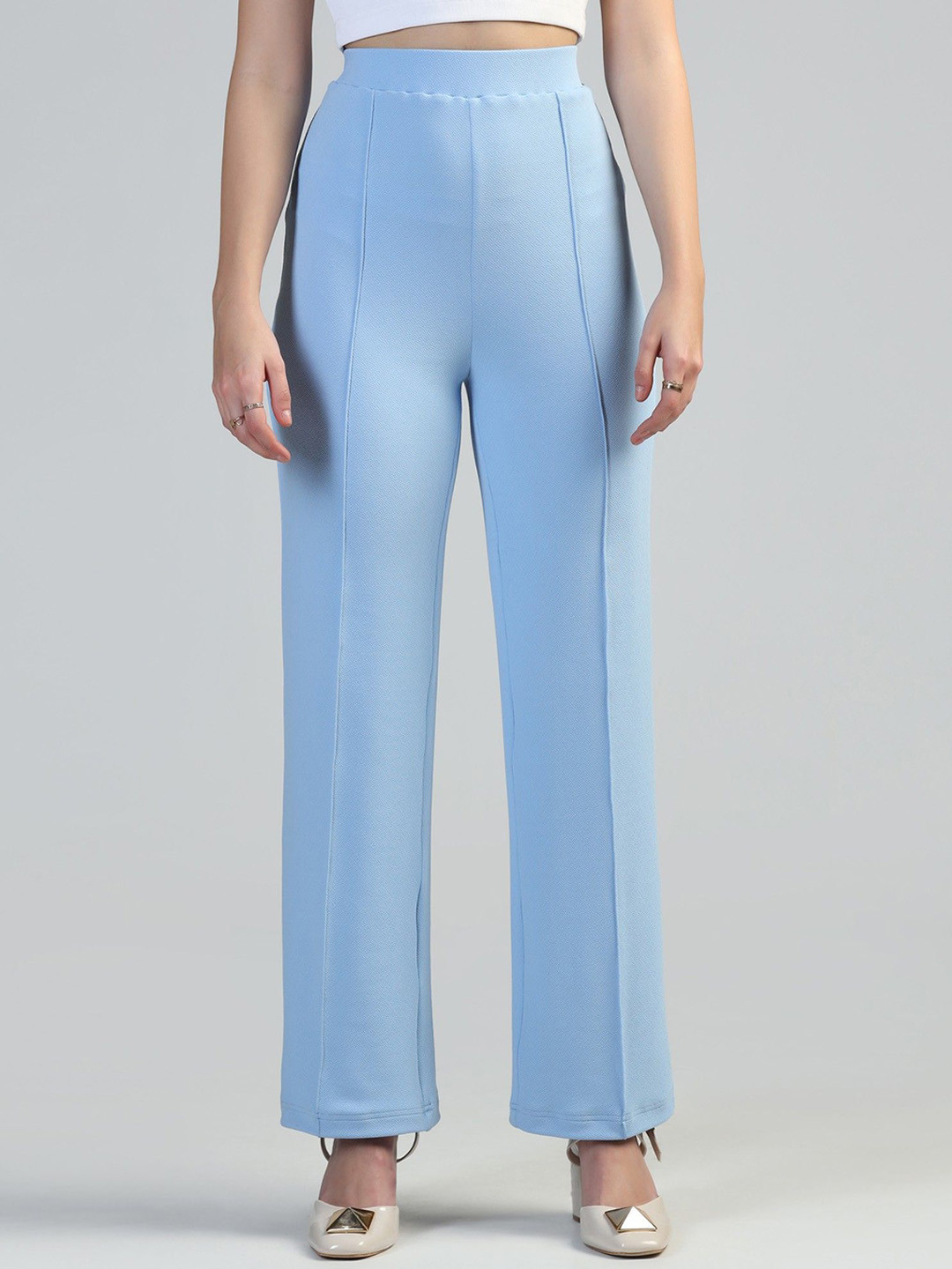 FLY STITCH Women Solid High-Rise Pleated Relaxed Fit Trousers