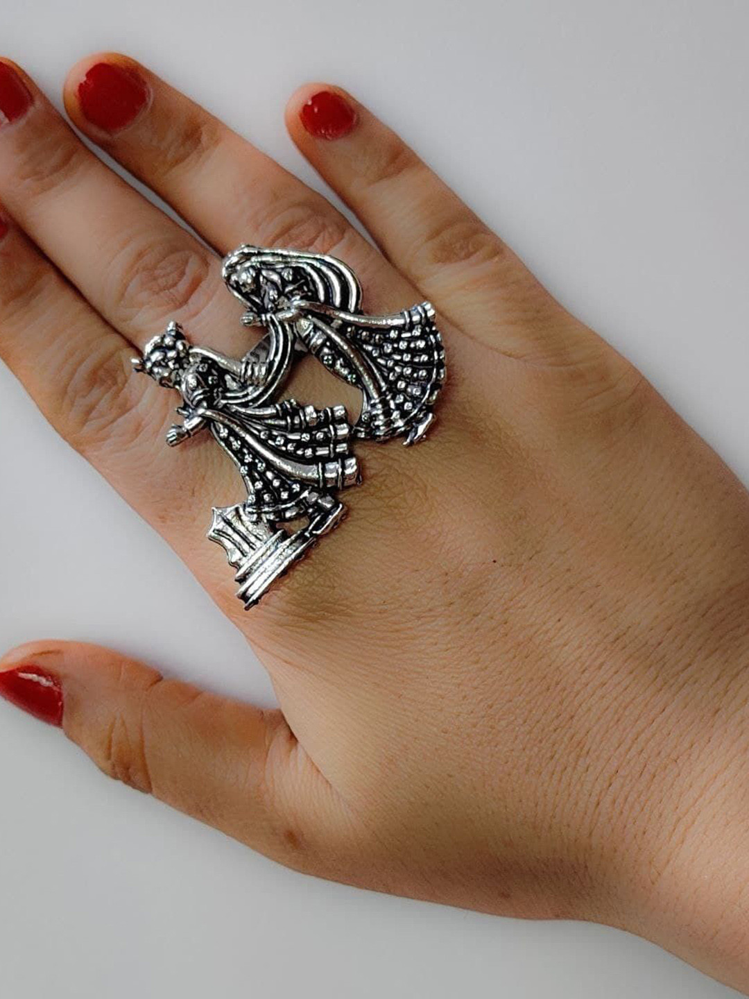 Yash Jewels Emporiums Silver-Plated Bride & Groom Adjustable Finger Ring