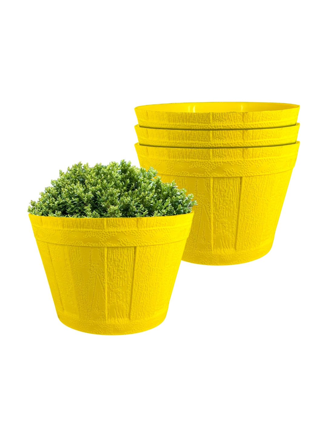 GARDEN'S NEED 4-Pcs Yellow Textured Eco-Friendly Barrel Round Planters