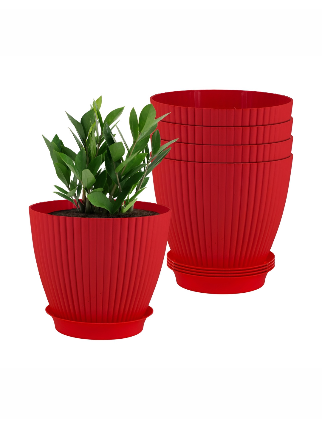 GARDEN'S NEED Grand Set Of 5 Red Textured Planters With Tray