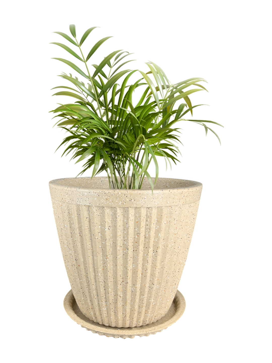 GARDEN'S NEED Paris Cream-Colored Textured Planter With Tray