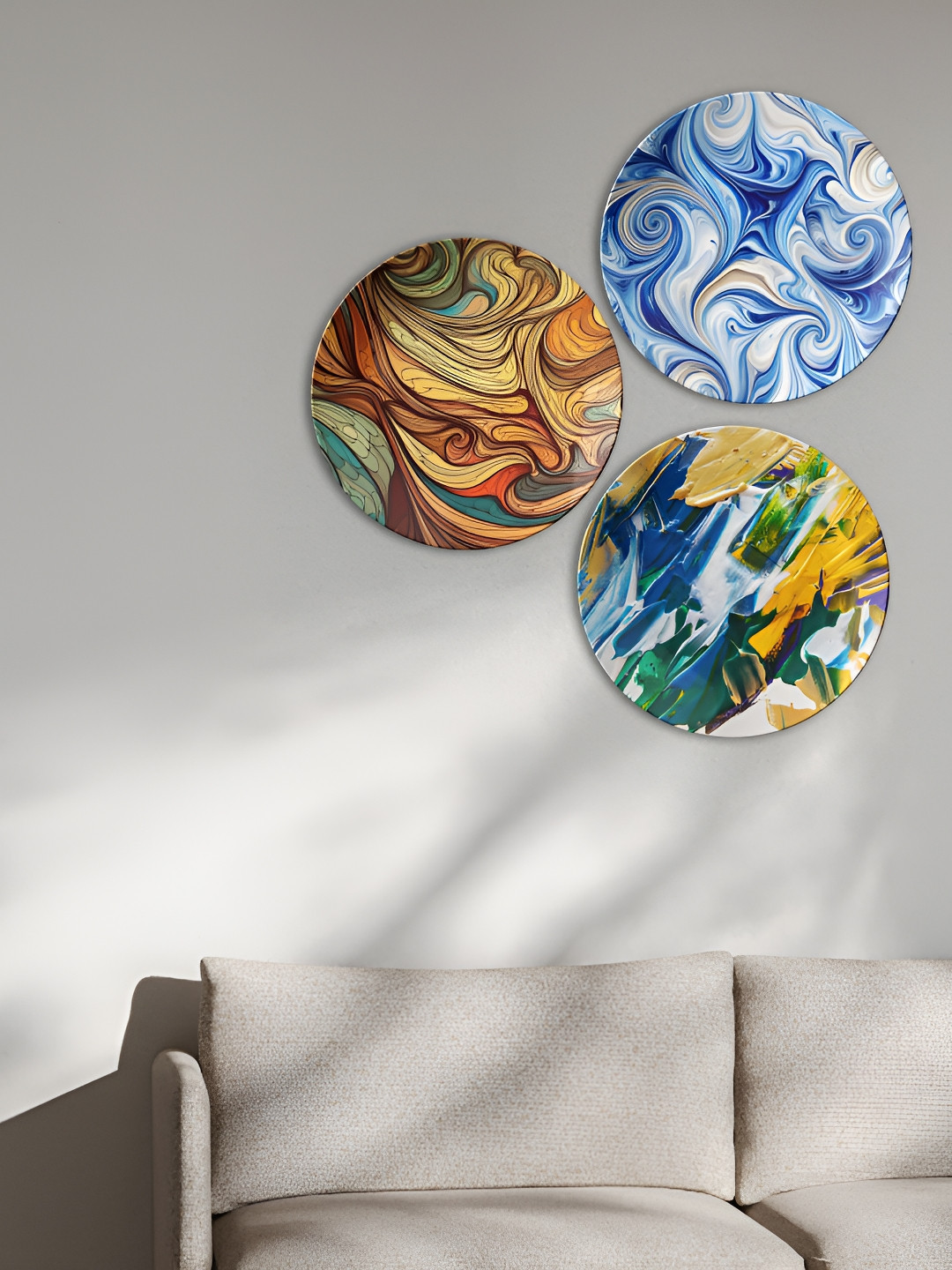 THE QUIRKY HOME Sadhu, Shiva & Cultural Landscapes Ceramic Glossy 3Pcs Wall Plates-9.8In