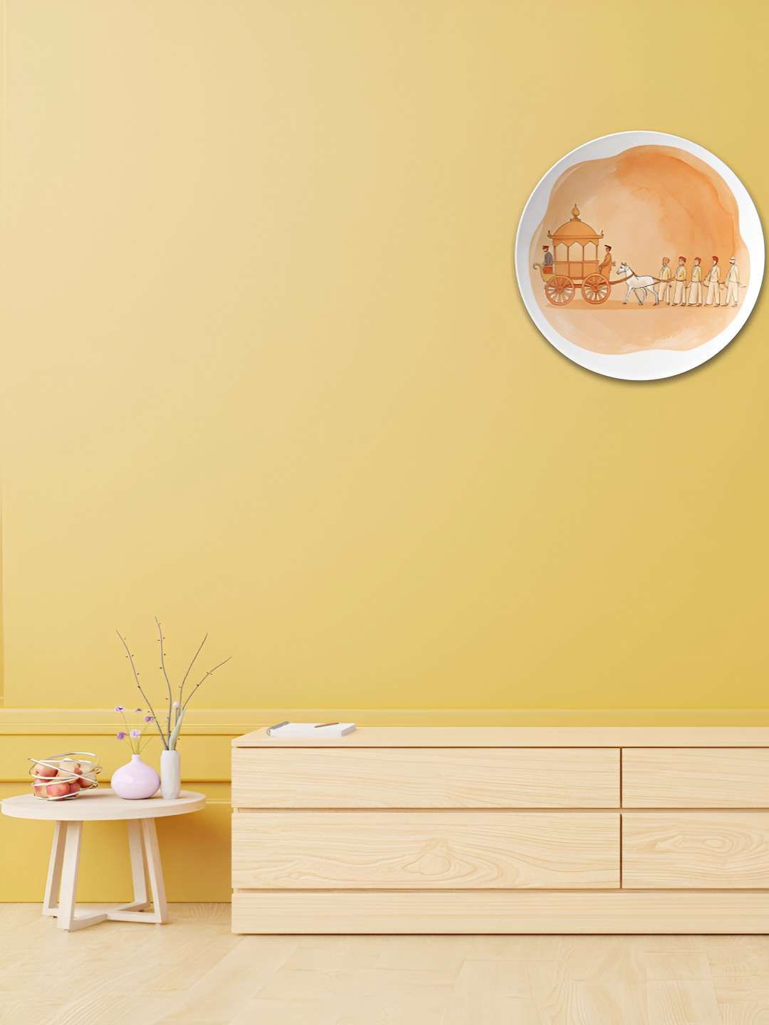 THE QUIRKY HOME Carriage Procession Crafted Ceramics Glossy Hanging Hall Wall Plates-9.8In