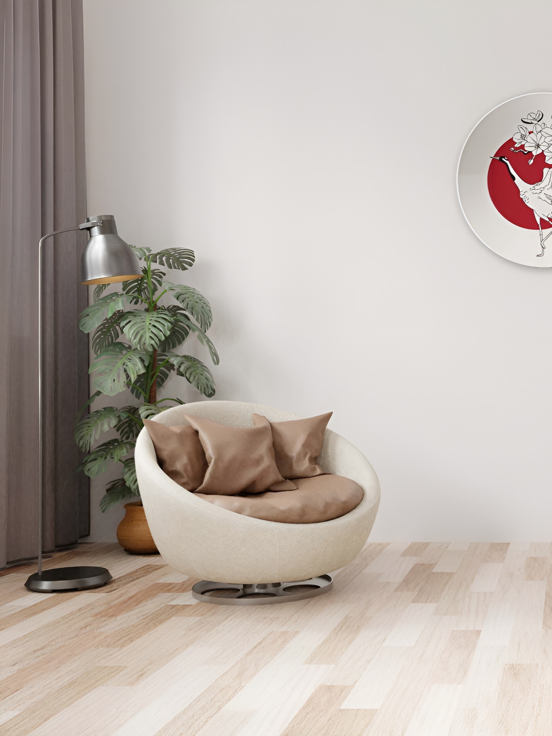 THE QUIRKY HOME Crane and Cherry Blossom Sunrise Ceramic Floral Glossy Wall Plates-8In