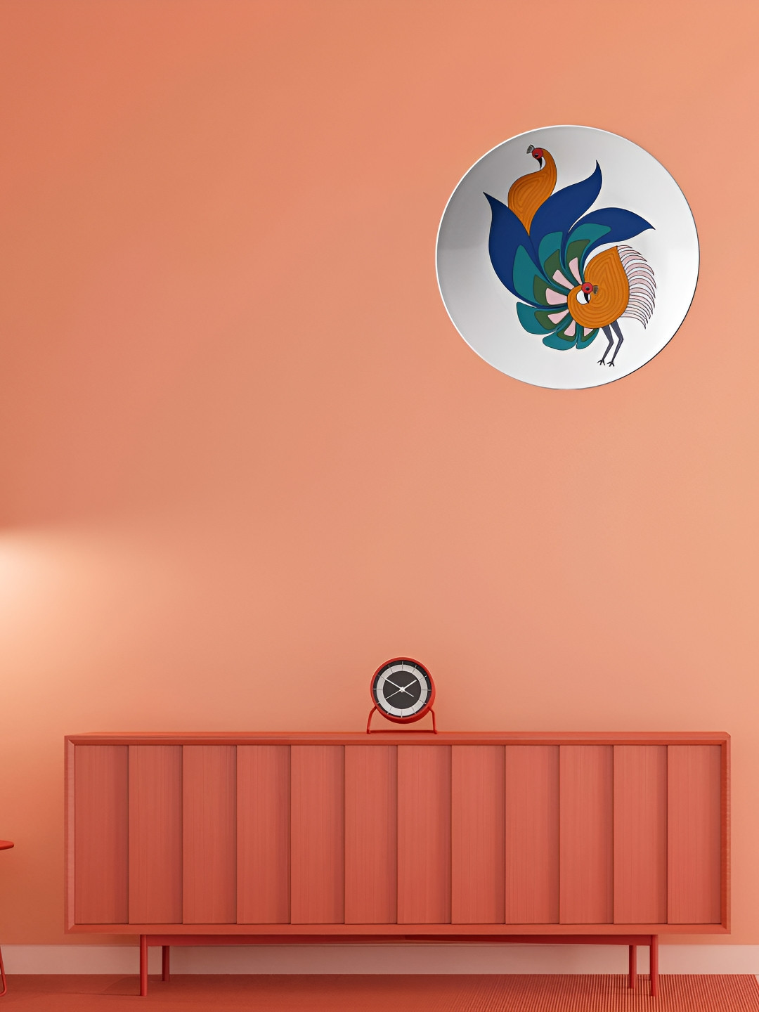 THE QUIRKY HOME Artistic Peacock Duo Crafted Ceramics Glossy Hanging Hall Wall Plates-10In