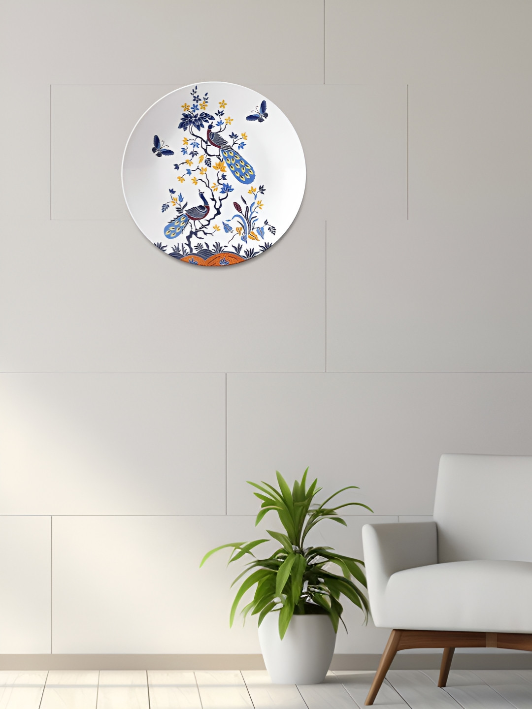 THE QUIRKY HOME Peacock & Butterfly Ceramic Floral Glossy Hanging Hall Wall Plates-10In