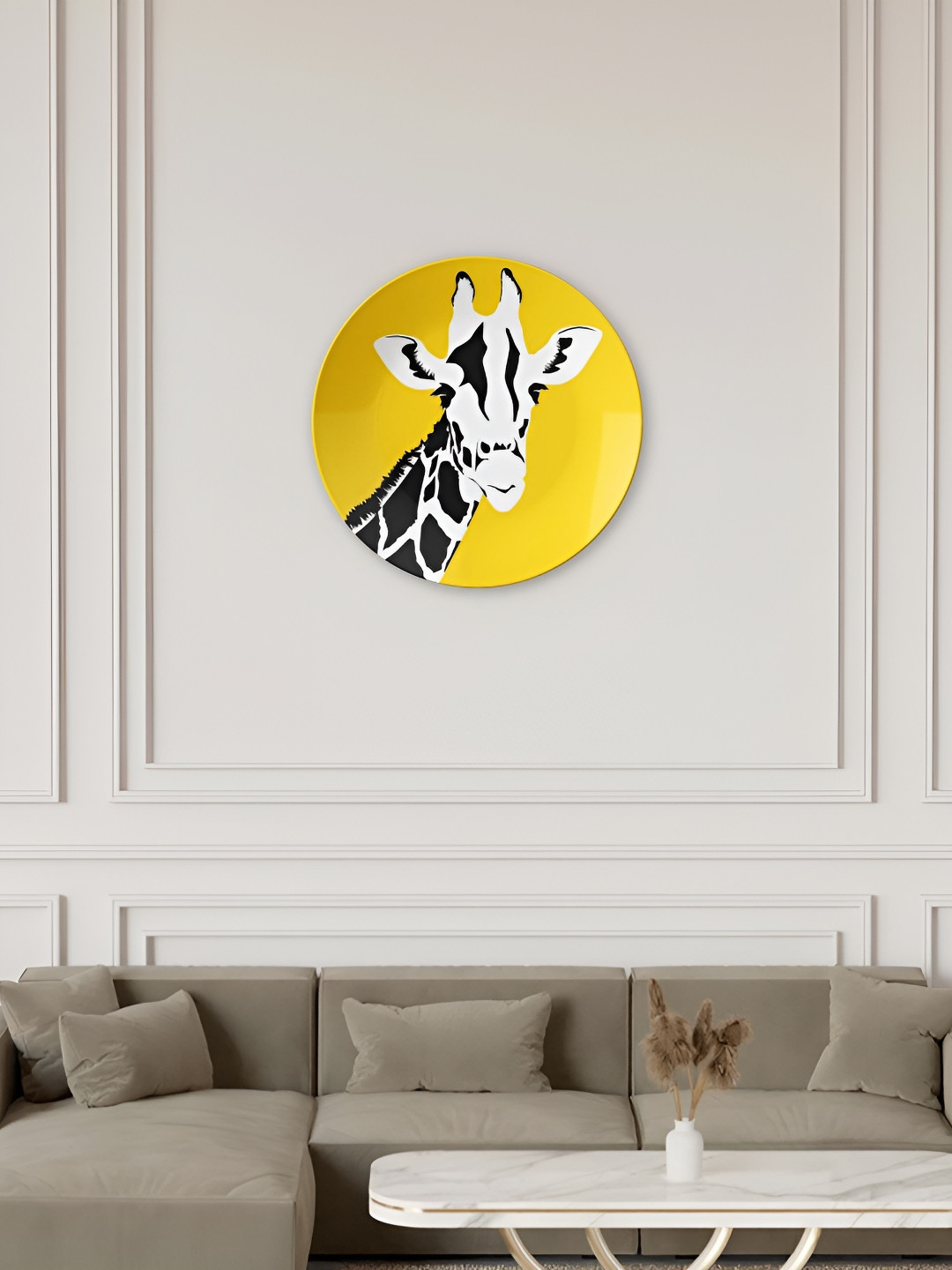 THE QUIRKY HOME Giraffe on a Yellow Crafted Ceramics Glossy Hanging Hall Wall Plates-10In