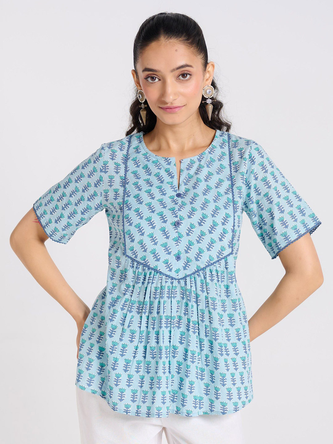 Rustorange Women Aqua Bloom Cotton Tunic