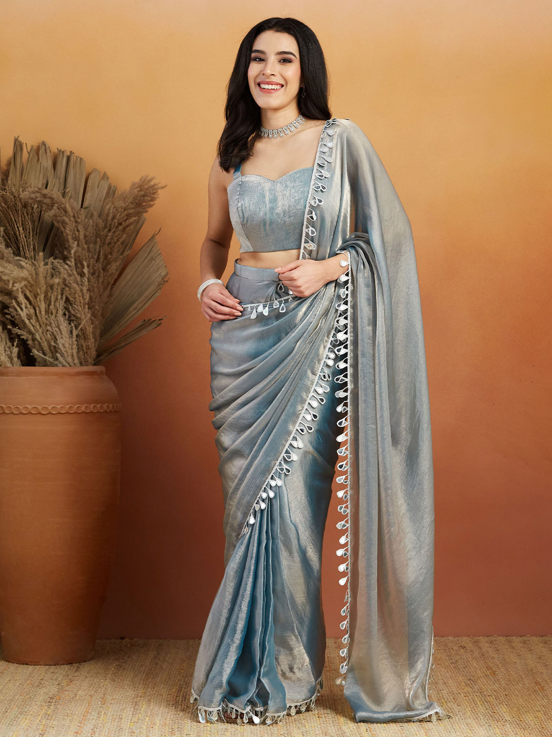 RACHNA Mirror Work Chiffon Saree