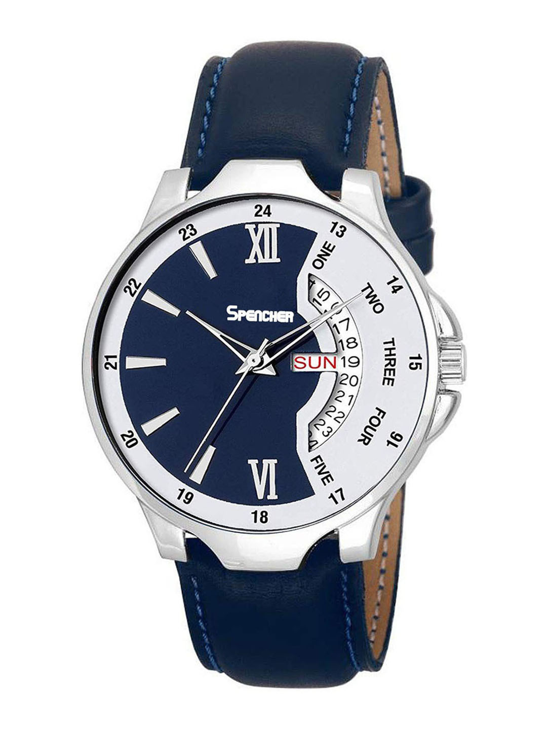 SPENCHER Men Brass Dial & Leather Straps Analogue Watch SMW 2BLUE DD Strap Blue White