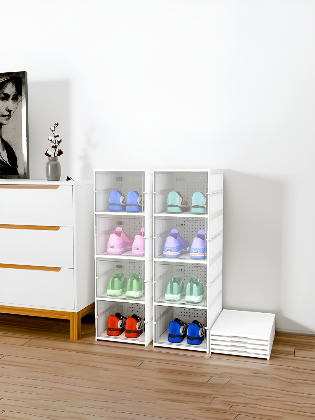 Aura White & Transparent 2 Pieces 4 Layers Shoes Organisers