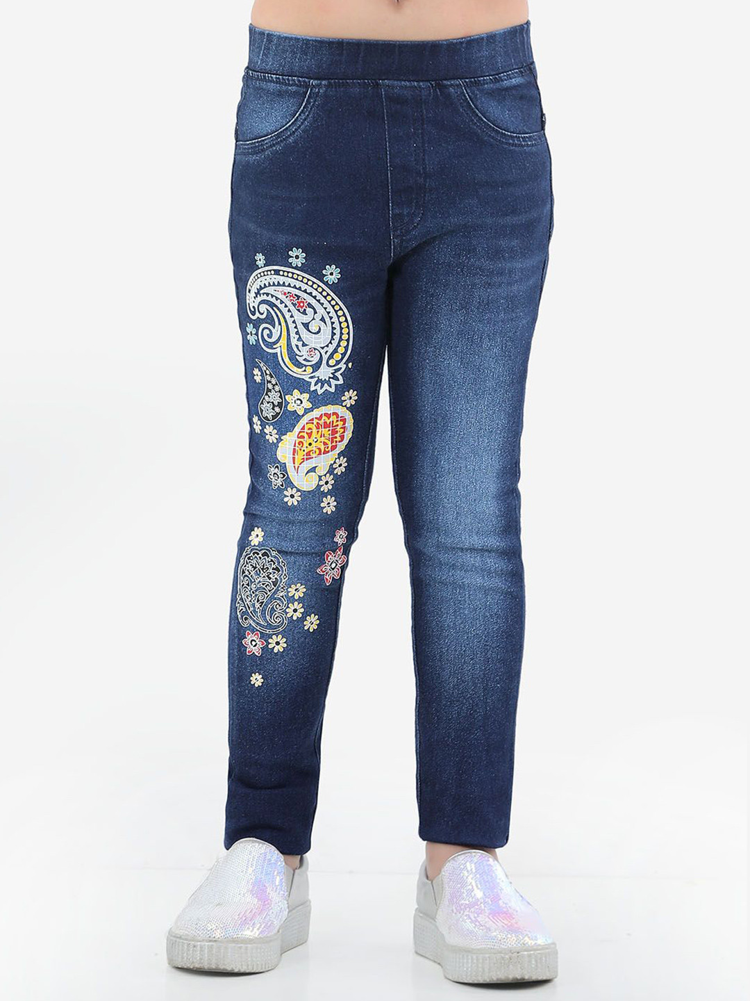 Naughty Ninos Girls Paisey Printed Skinny Fit Washed Jeggings