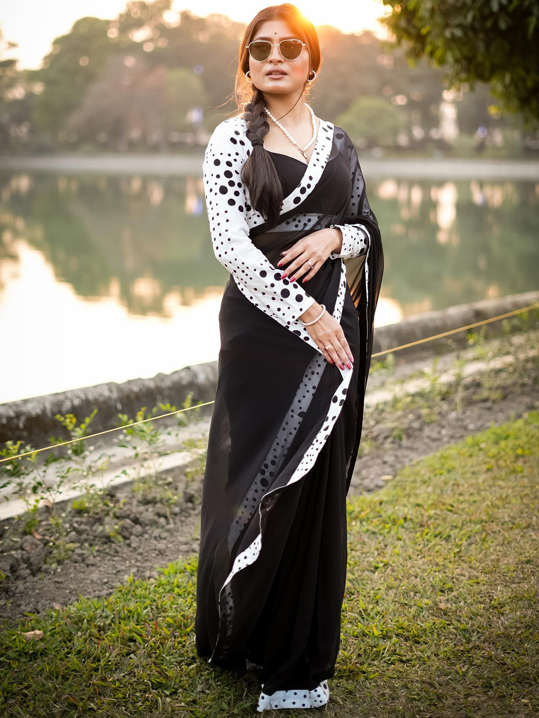 FFI Printed Georgette V-Neck Fully Stitched Blouse