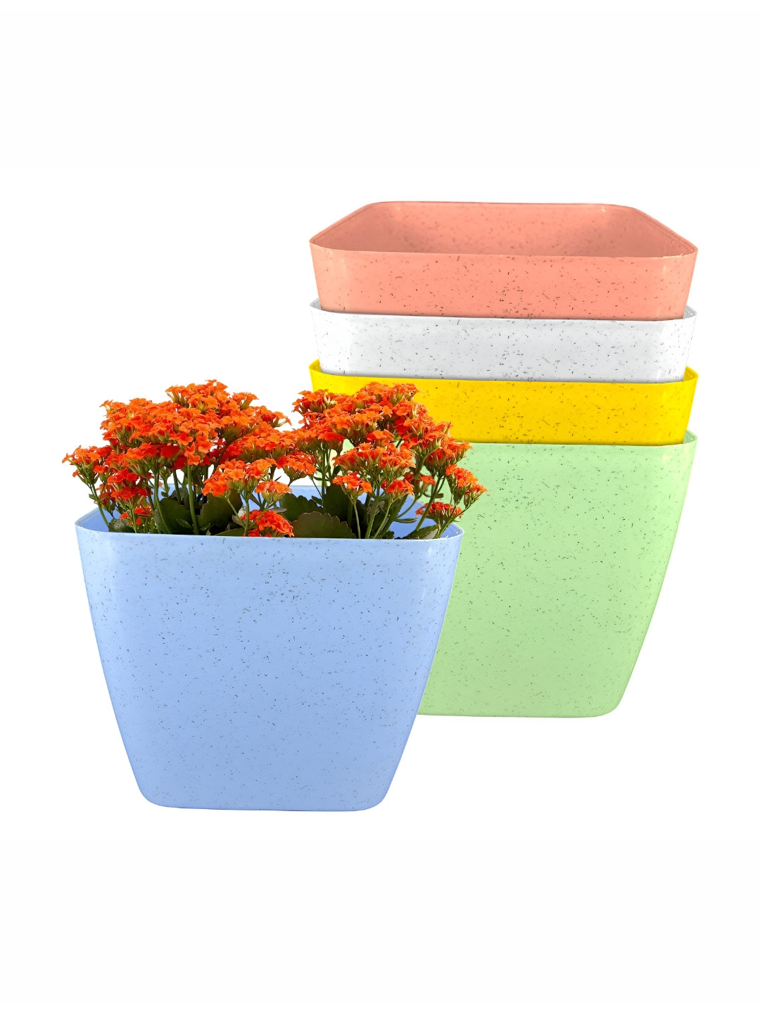 GARDEN'S NEED Four Square Blue & White 5 Pieces Planters