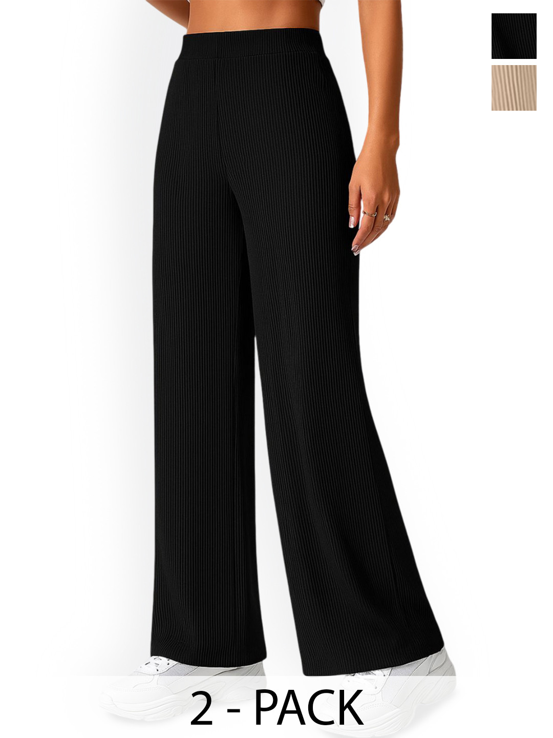 Fabflee Women Pack Of 2 Comfort High-Rise Straight Fit Trousers
