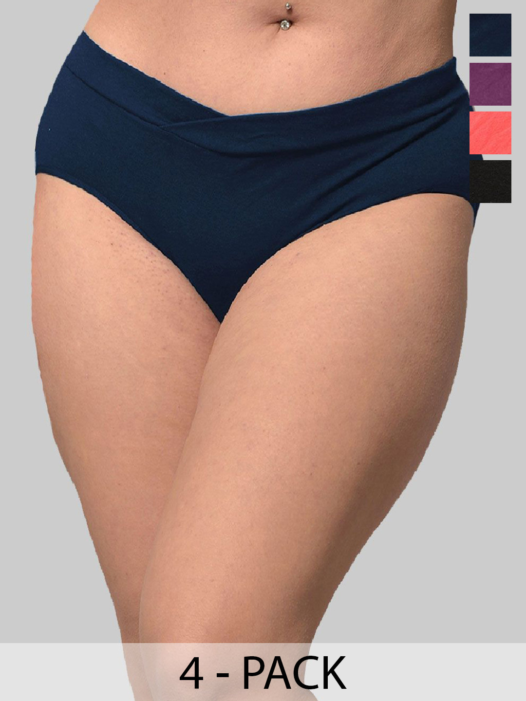 Inner Sense Plus Size Pack Of 4 Organic Cotton V Band Panties