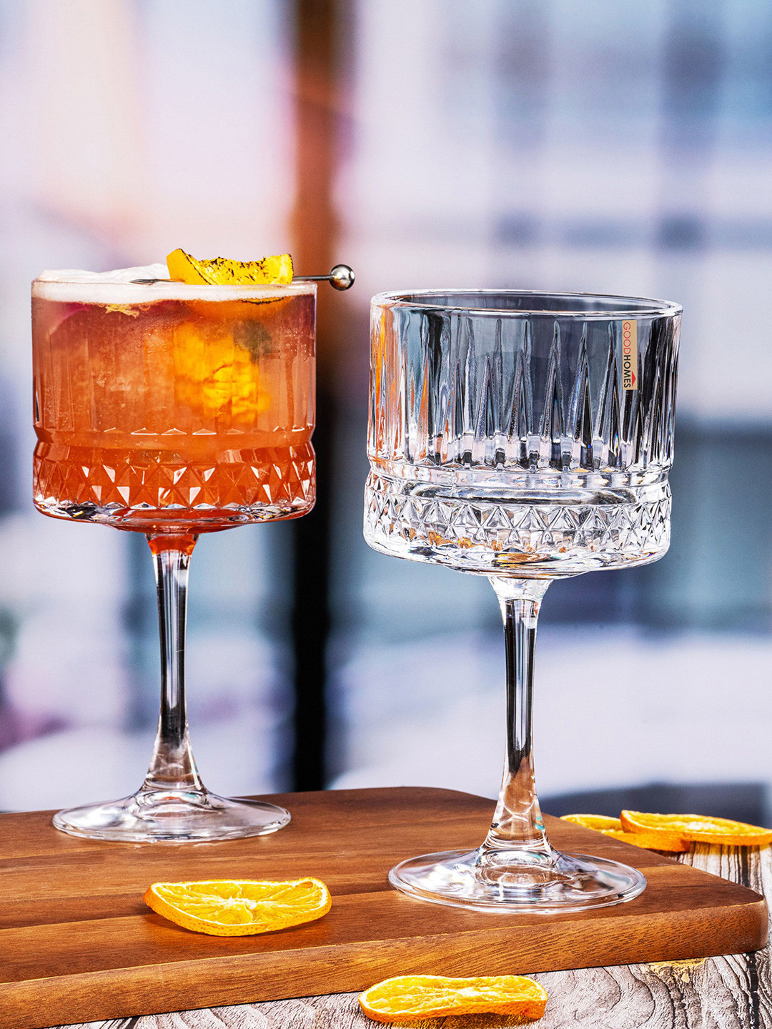 GOODHOMES Transparent 4 Pieces Textured Clear Glass Bar Glasses-500 ml Each