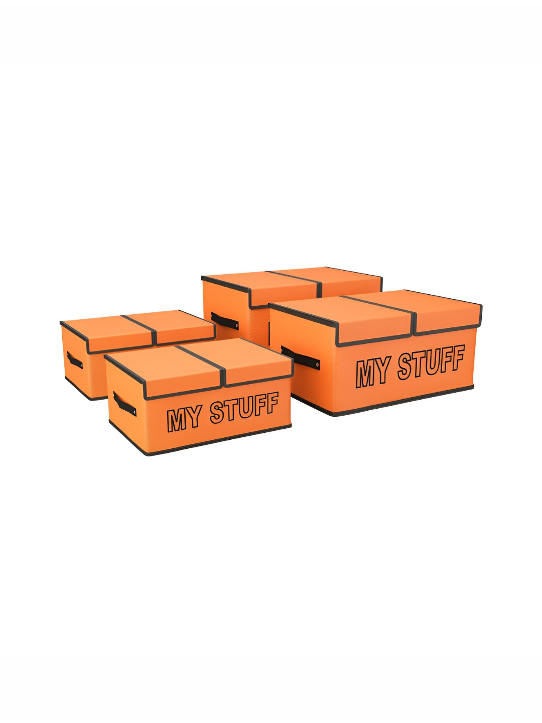 Aura Orange 4 Pieces My Stuff-Printed Double Lid 2 Compartments Drawer Organisers
