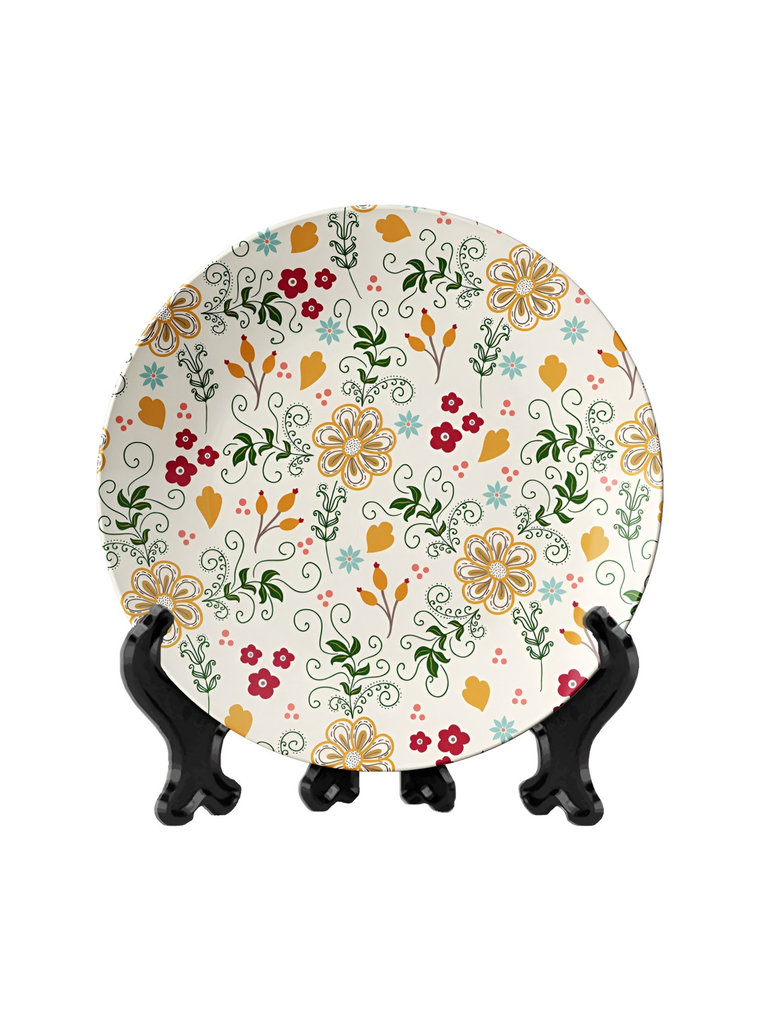 THE QUIRKY HOME Cheerful Floral Ceramic Glossy Hanging Hall Wall Plates-8In