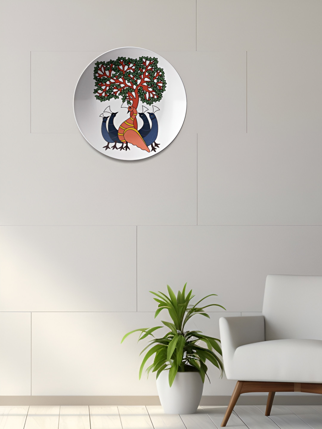 THE QUIRKY HOME Ethnic Bird Crafted Ceramics Glossy Hanging Hall Wall Plates-8In
