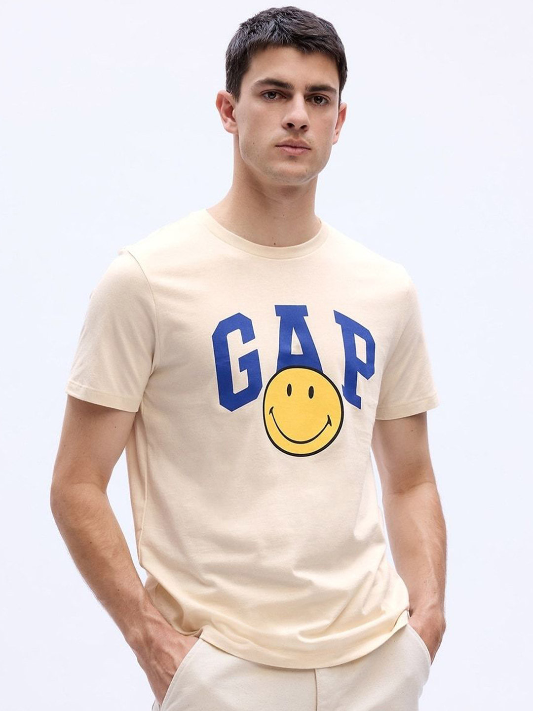 GAP Smiley World Logo Print Slim Fit Crew-Neck T-Shirt