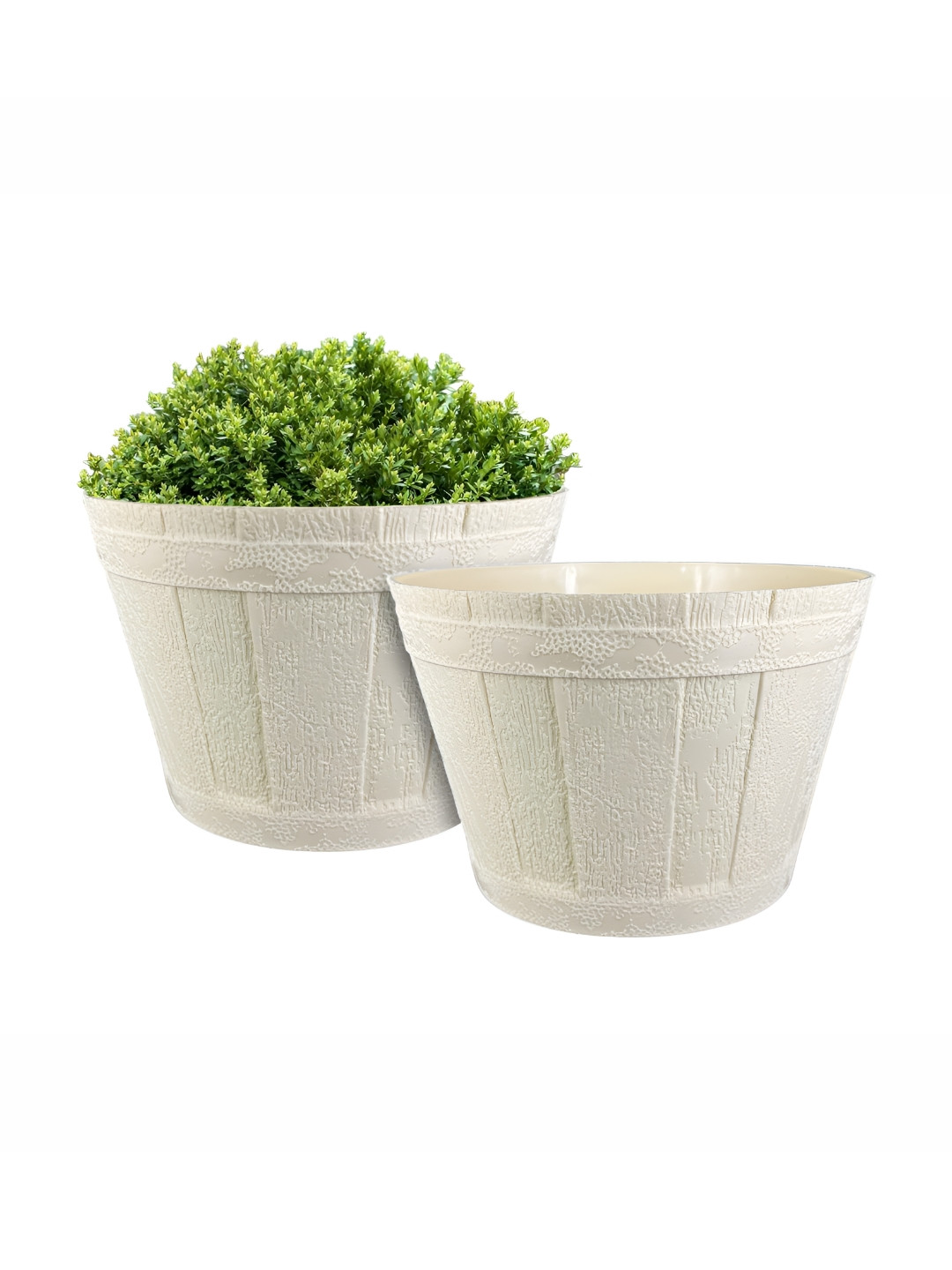 GARDEN'S NEED Barrel 2Pcs Cream-Colored Textured Planters