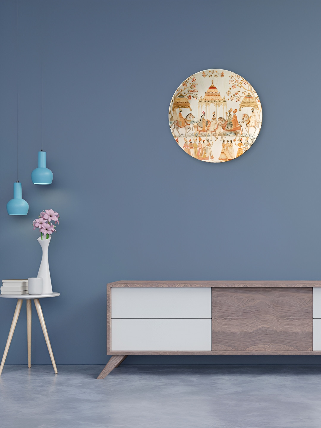 THE QUIRKY HOME Indian Procession Ceramic Ethnic Motifs Glossy Hall Wall Plates-8In