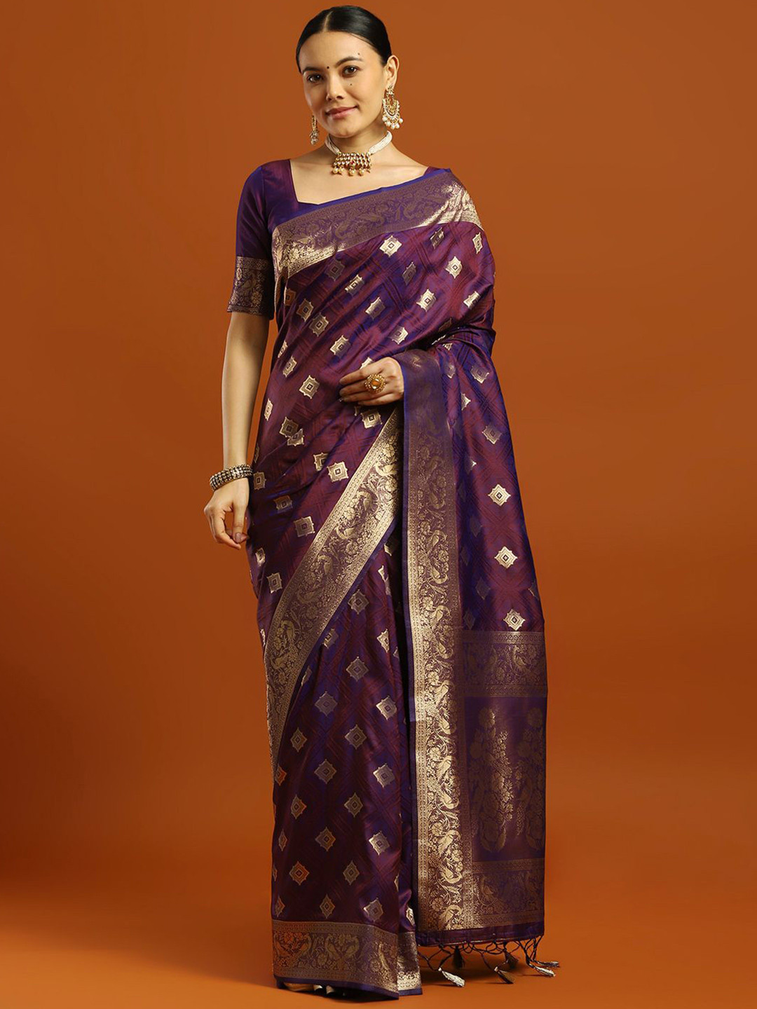 Mitera Woven Design Zari Pure Silk Banarasi Saree with matching Blouse