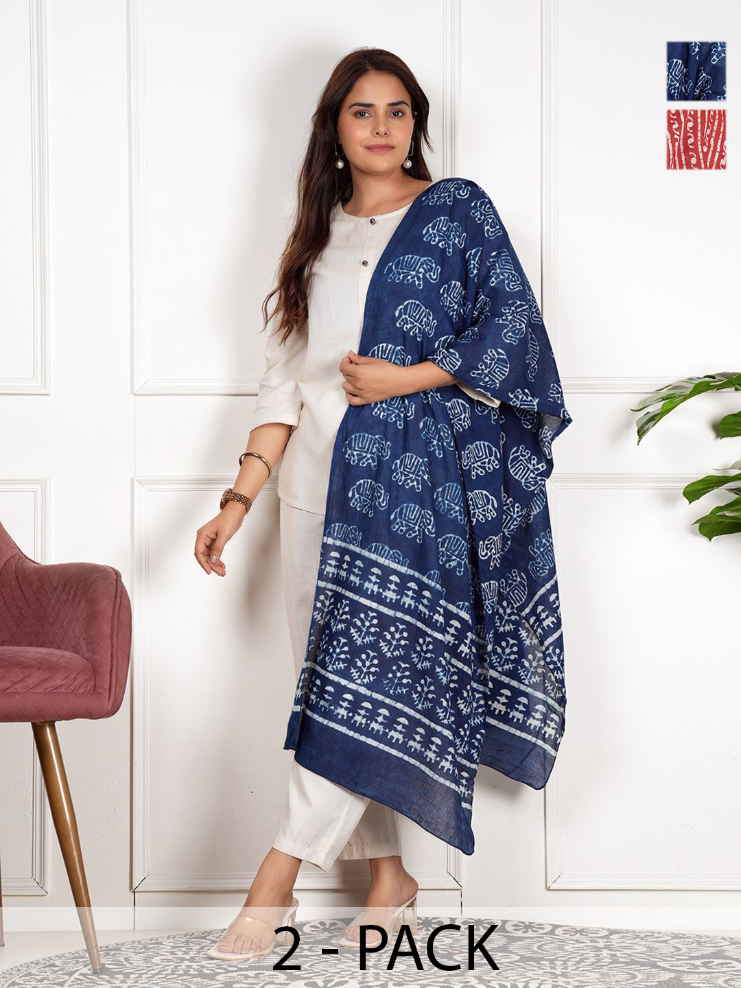 Style Shoes Women Pack of 2 Ajrakh Block Printed Stole