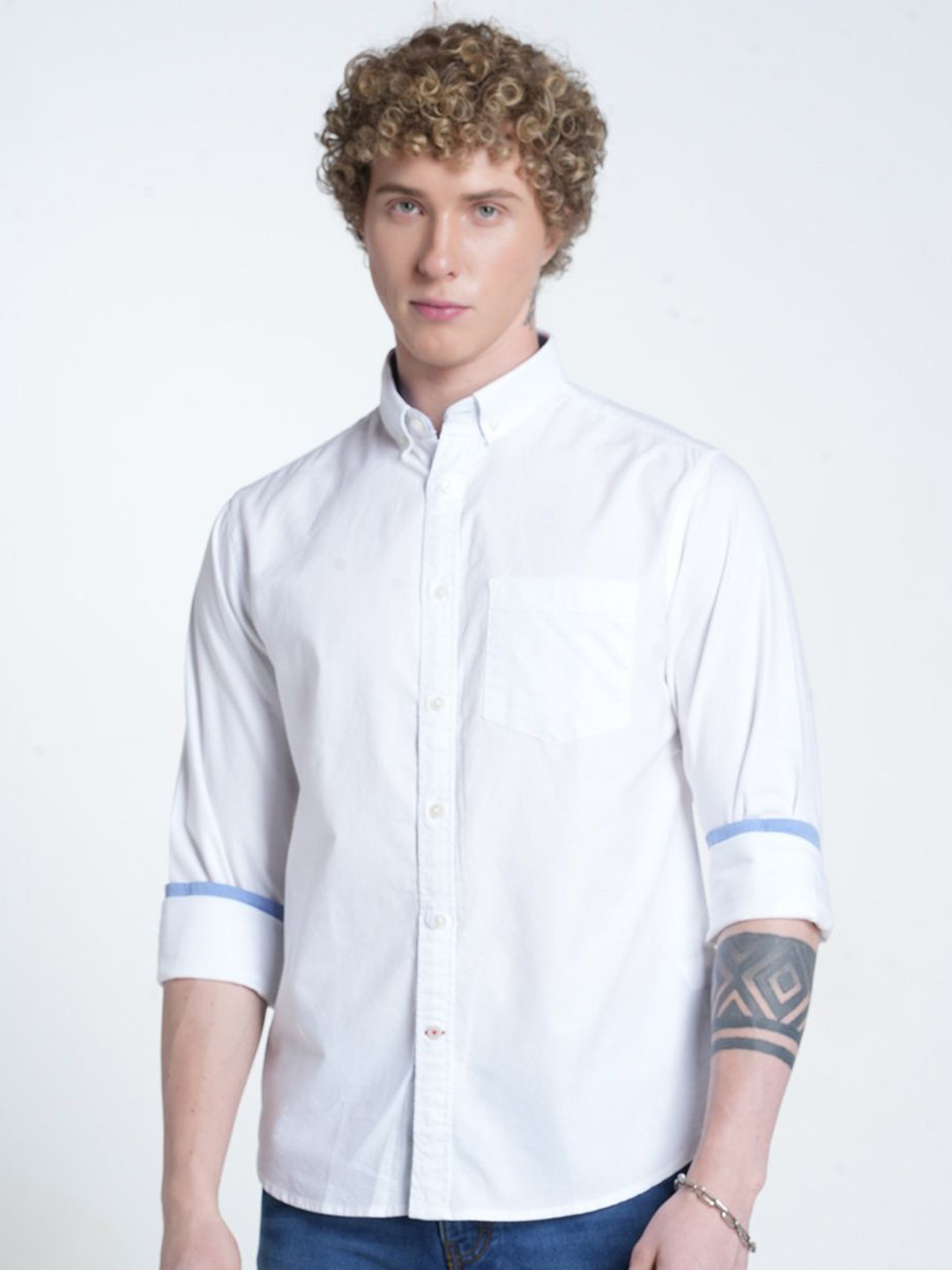 Double Two Classic Button Down Collar Slim Fit Cotton Shirt