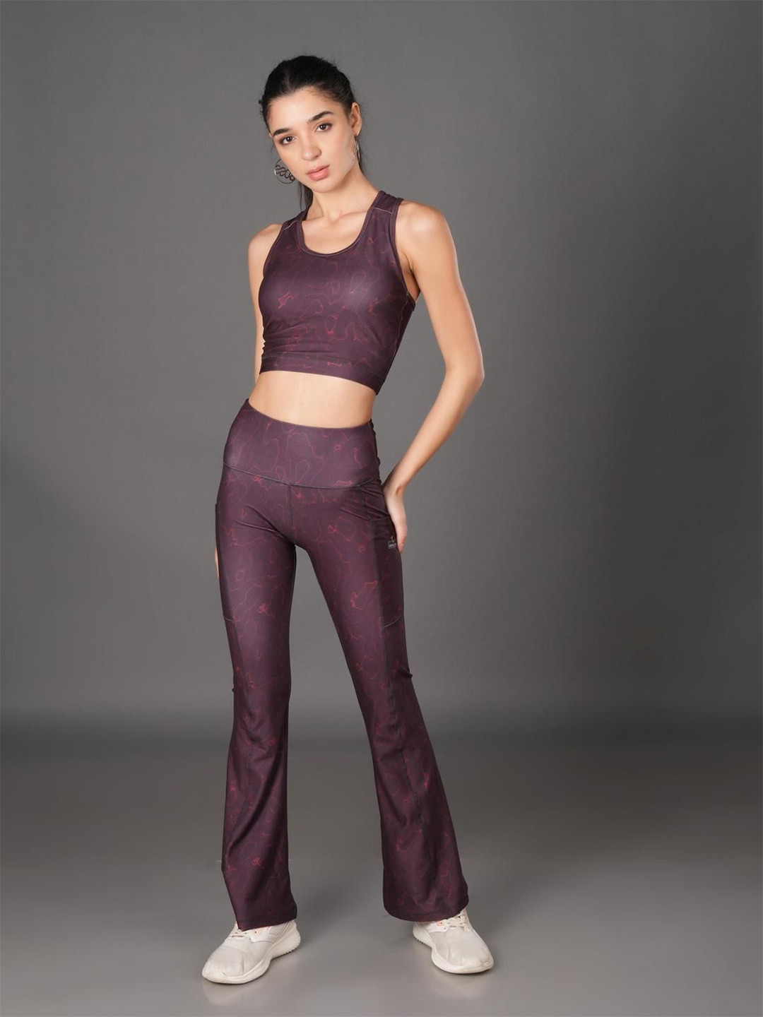 The Dance Bible Printed High-Rise Flared Yoga Tights With 2 Side Pockets