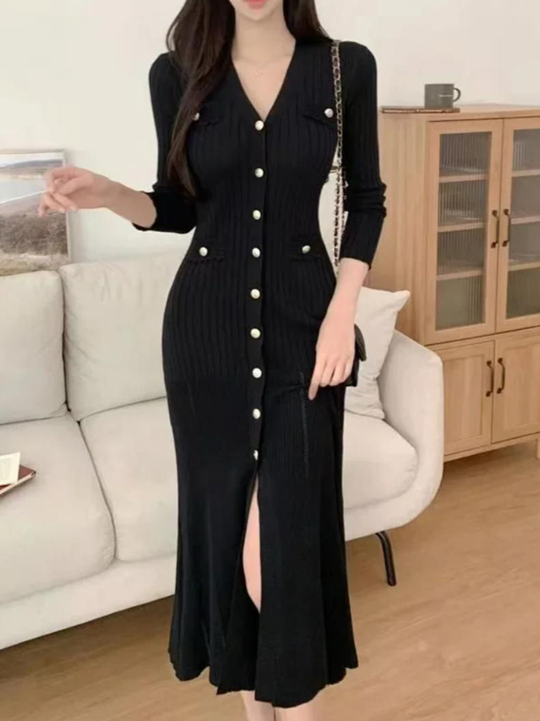 Miss Mosa By Akanksha  Women Black Sarah Luxe Soft Knit Dress