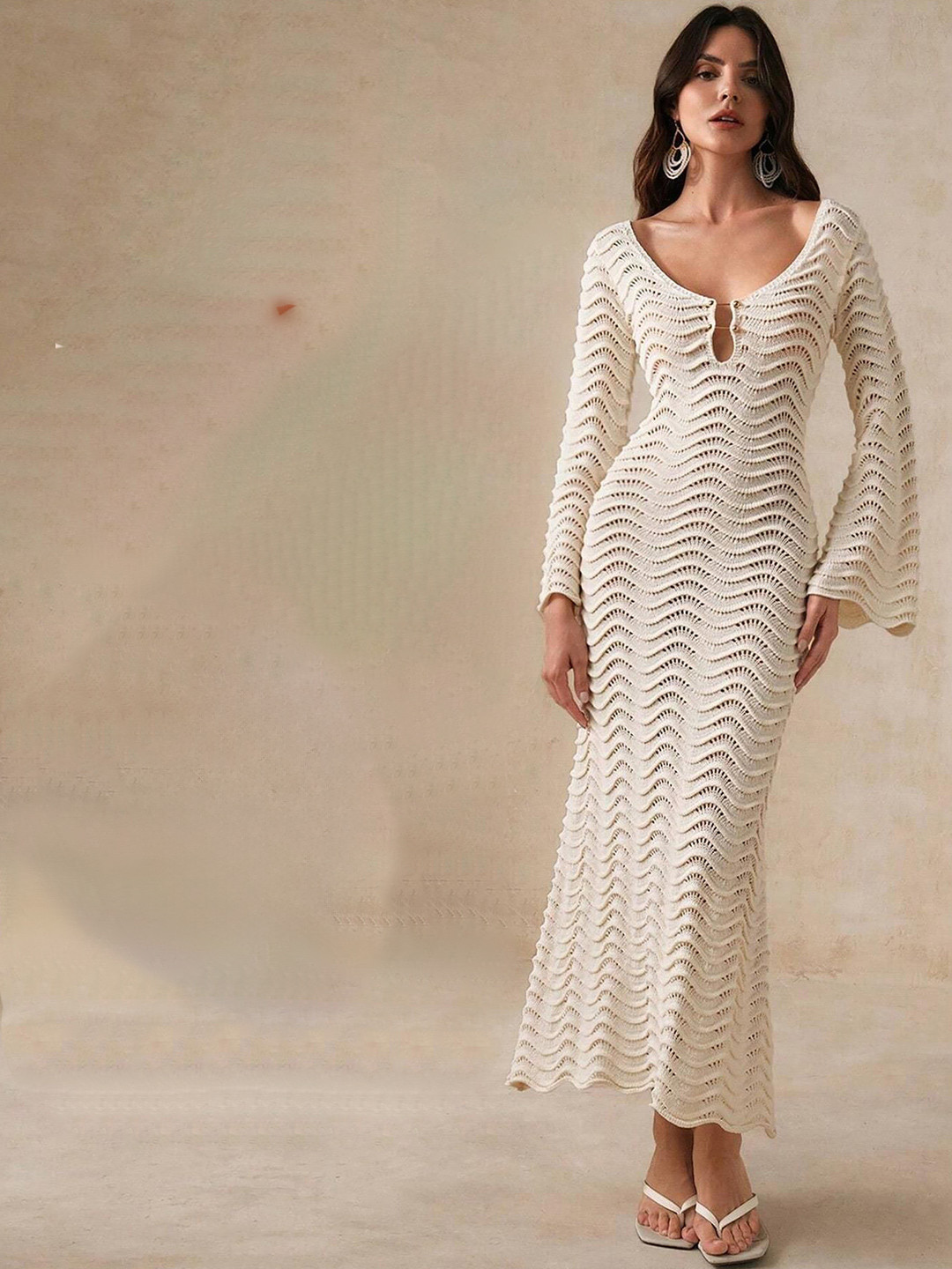 Miss Mosa By Akanksha  Women Shirly Luxe Crochet Knit Maxi Dress