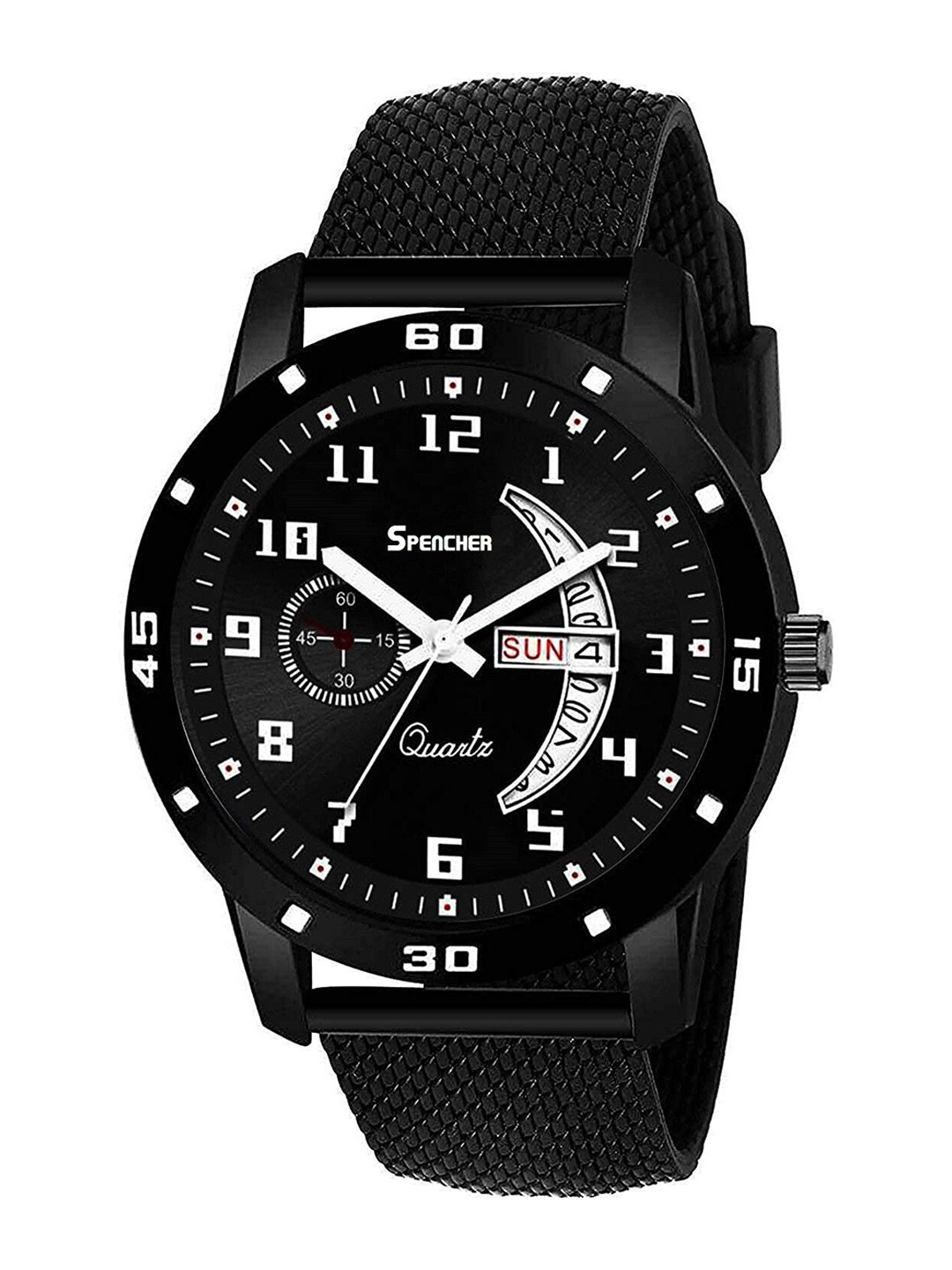 SPENCHER Men Bracelet Style Straps Analogue Multi Function Watch SMW Full Black DD Silicon
