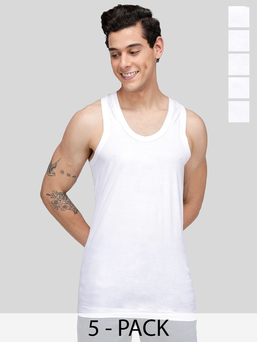 MACHO Sporto Pack Of 5 Ultrasoft Pure Cotton Vests ASI001BRN-WHT-5PC