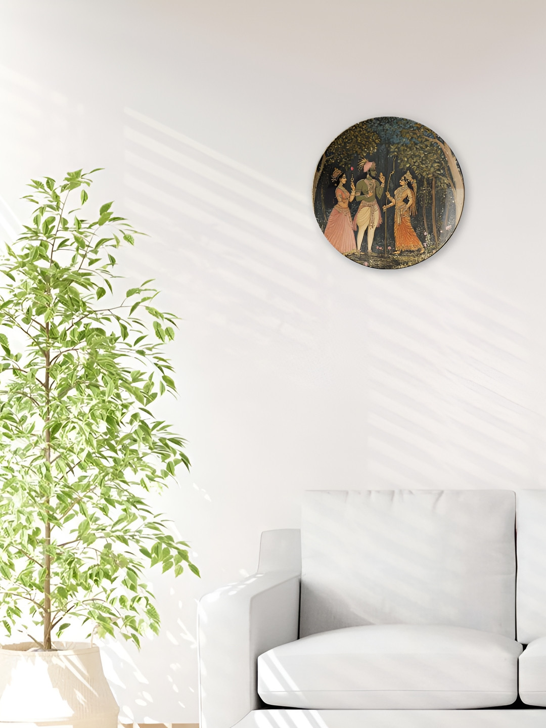 THE QUIRKY HOME Indian Forest Scene with Figures Crafted Ceramics Antique Wall Plates-10In