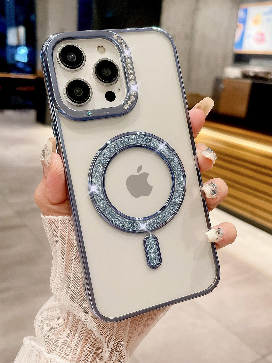 Luxury Kase Transparent Back Cover for iPhone 16 Pro Max with Shimmer MagSafe Ring