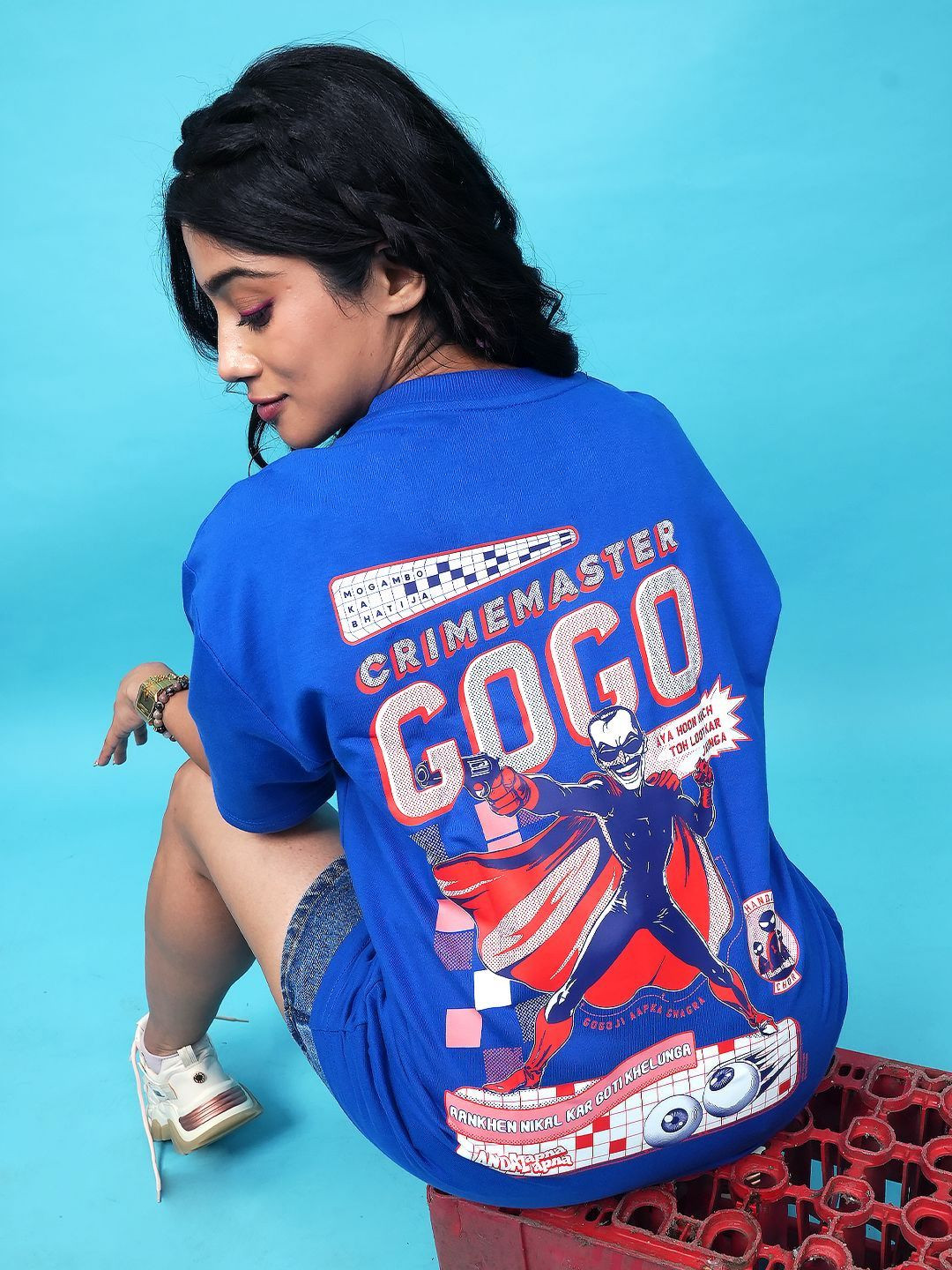 Ascend 47 Andaz Apna Apna: Crime Master Gogo Blue Oversized T-Shirt