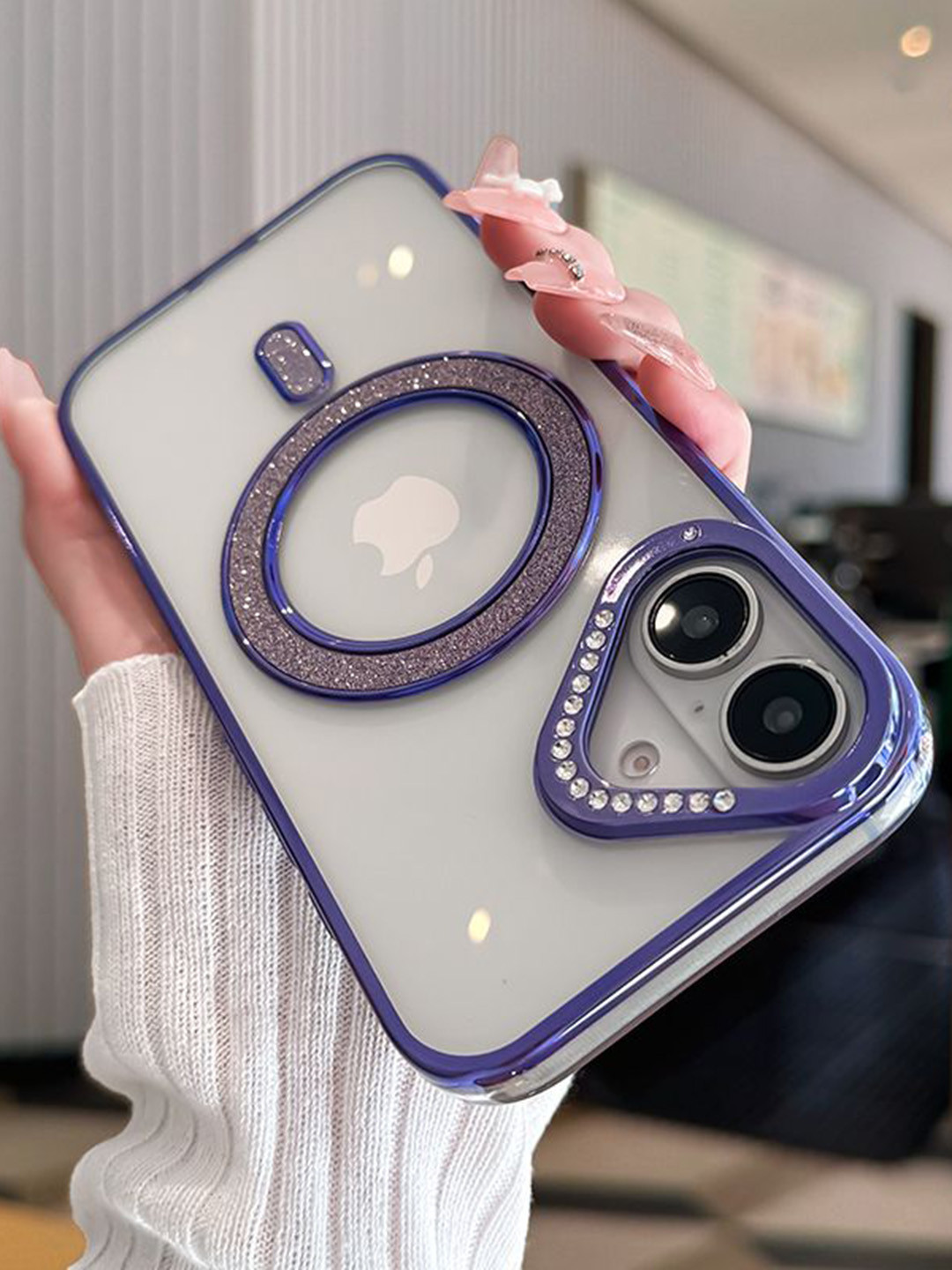 Luxury Kase iPhone 16 Plus Back Case with Shimmer MagSafe Ring