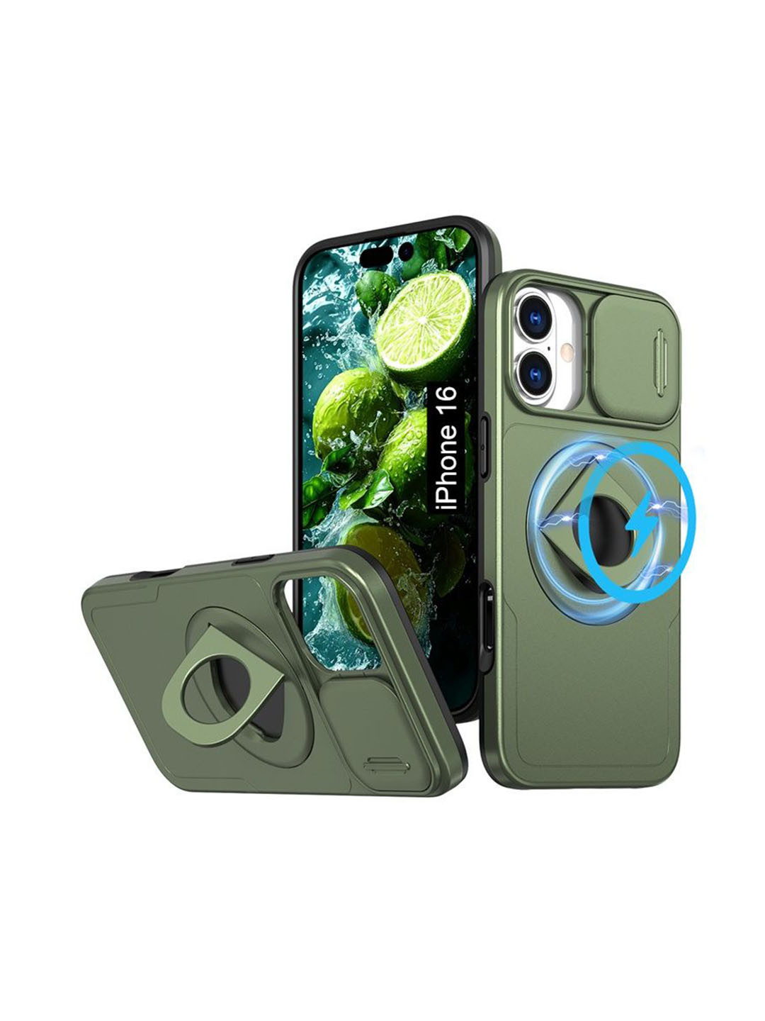 Luxury Kase Mag-Safe Shockproof iPhone 16 Rugged Back Case with Ring Kickstand
